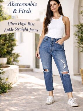Abercrombie & Fitch Ultra High Rise Ankle Straight Jeans 29 Distressed Cropped